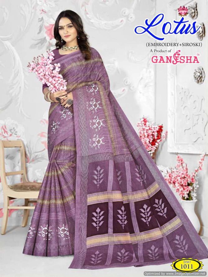 Lotus By Ganesha Embroidery Cotton Printed Sarees Wholesale Shop In Surat